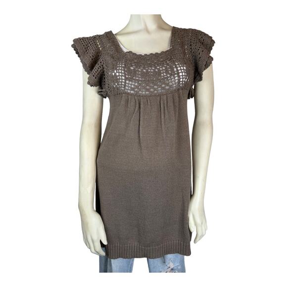 Sweater Dress Tunic Crochet Knit Mak B. 90s Y2K Cottagecore Fairy granny S - Picture 9 of 13